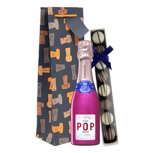 Pommery Pink POP Rose 20cl & Fine Artisanal Truffles Gift Bag